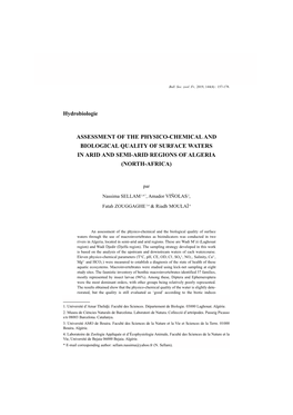 Assessment of the Physico-Chemical and Biological Quality of Surface Waters in Arid and Semi-Arid Regions of Algeria (North-Africa)