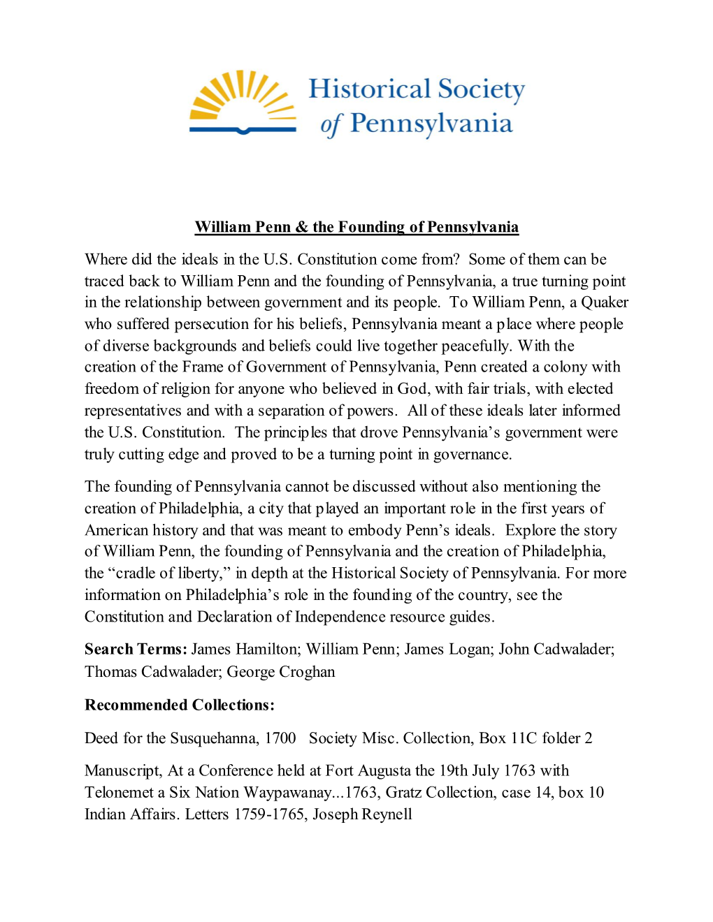 William Penn & the Founding of Pennsylvania Where Did the Ideals