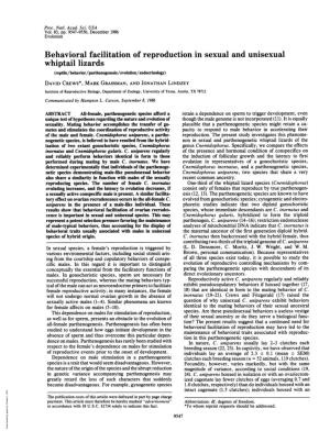 Behavioral Facilitation of Reproduction in Sexual and Unisexual Whiptail