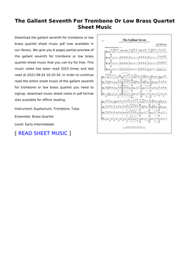 The Gallant Seventh for Trombone Or Low Brass Quartet Sheet Music