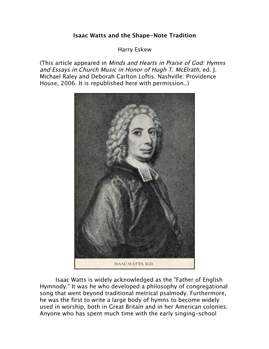 Isaac Watts and the Shape-Note Tradition