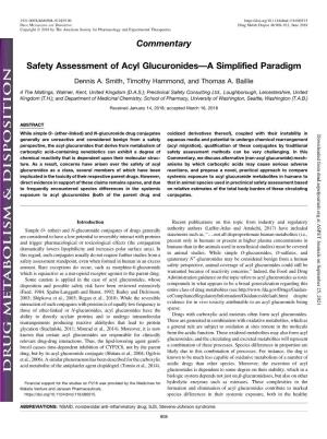 Safety Assessment of Acyl Glucuronides—A Simplified Paradigm