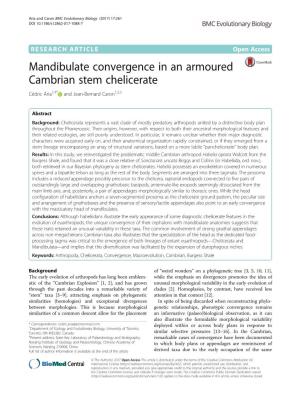 Mandibulate Convergence in an Armoured Cambrian Stem Chelicerate Cédric Aria1,4* and Jean-Bernard Caron1,2,3