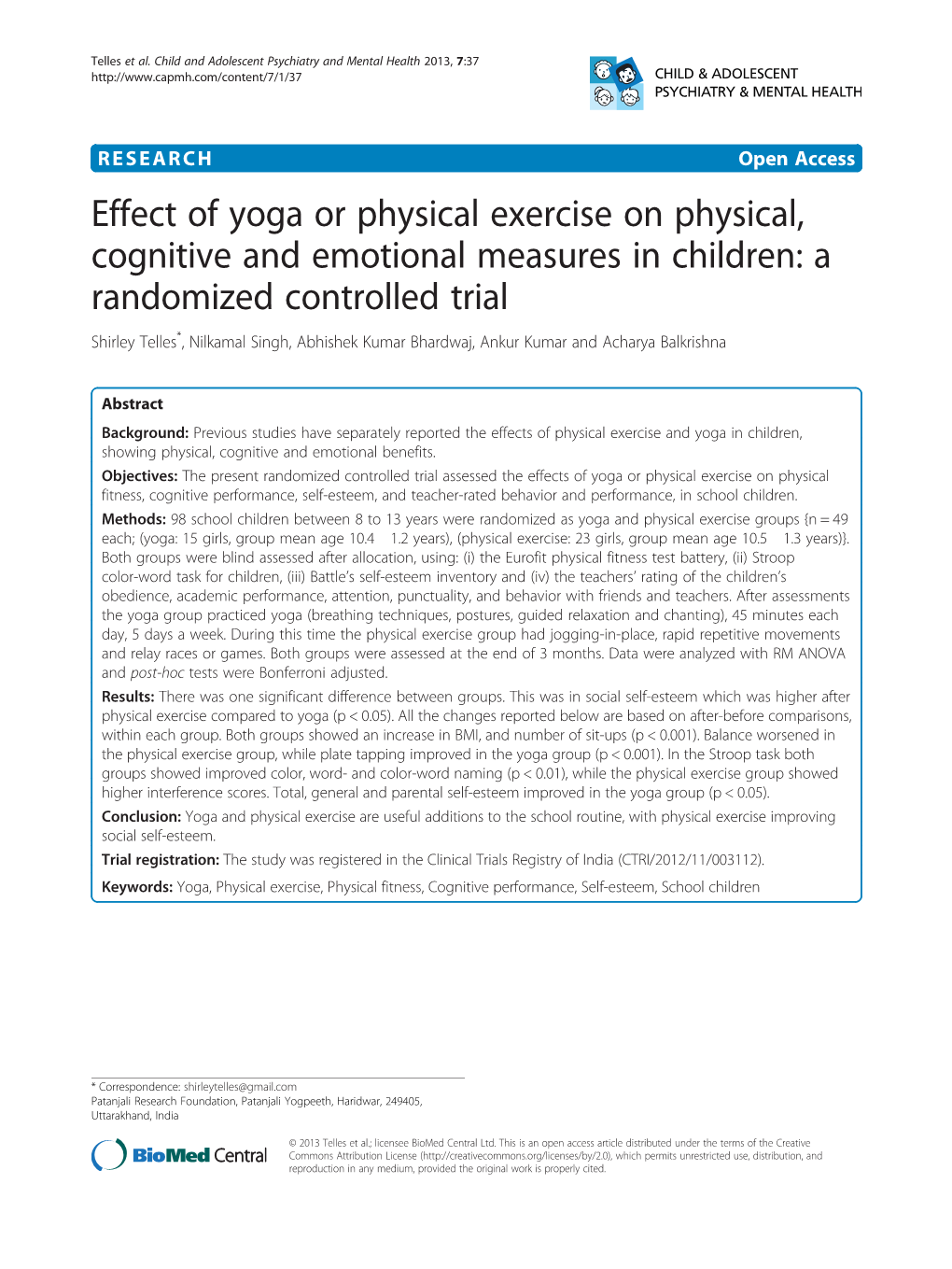 Effect of Yoga Or Physical Exercise on Physical, Cognitive and Emotional