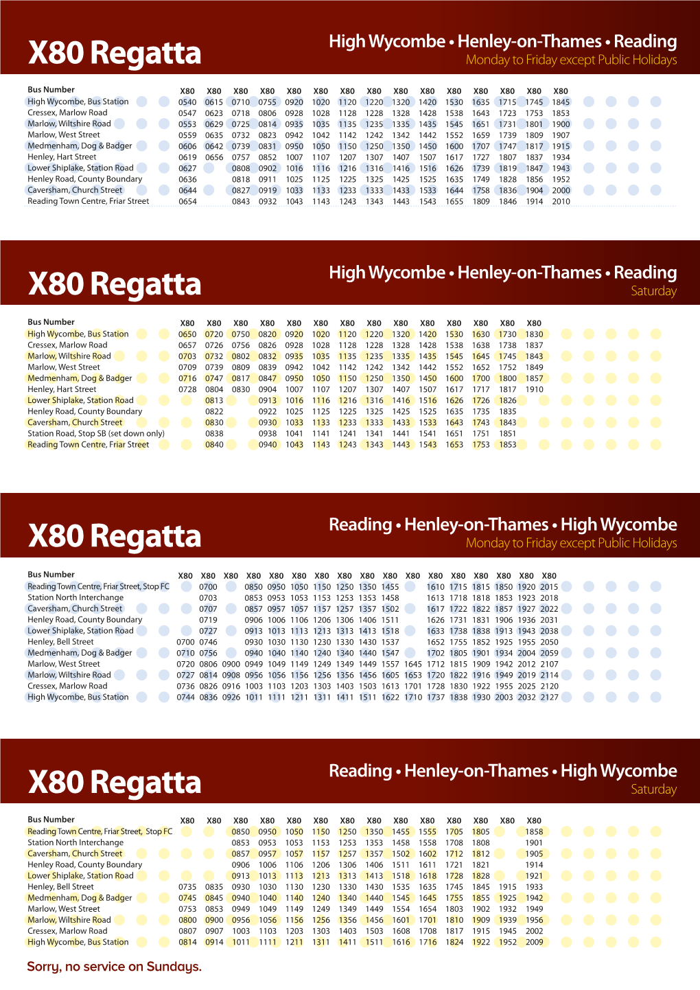 High Wycombe • Henley-On-Thames • Reading X80 Regatta Monday to Friday Except Public Holidays