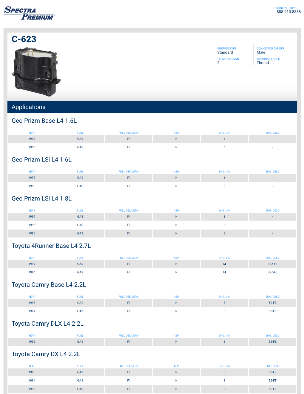 Applications Geo Prizm Base L4 1.6L Geo Prizm Lsi