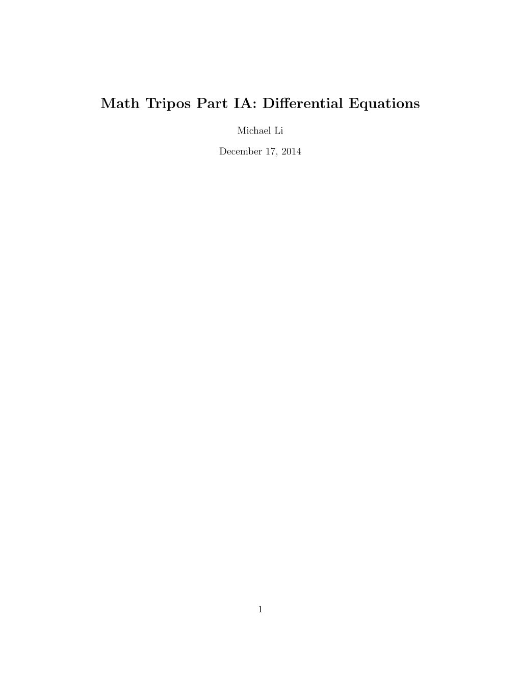 Math Tripos Part IA: Differential Equations