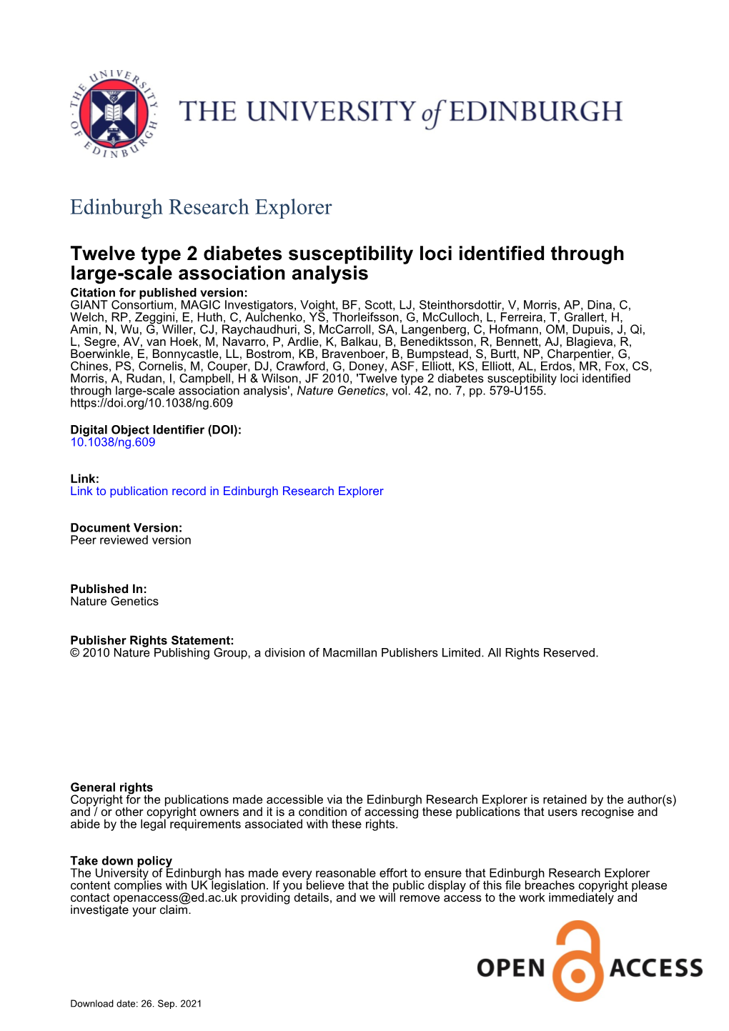 Twelve Type 2 Diabetes Susceptibility Loci