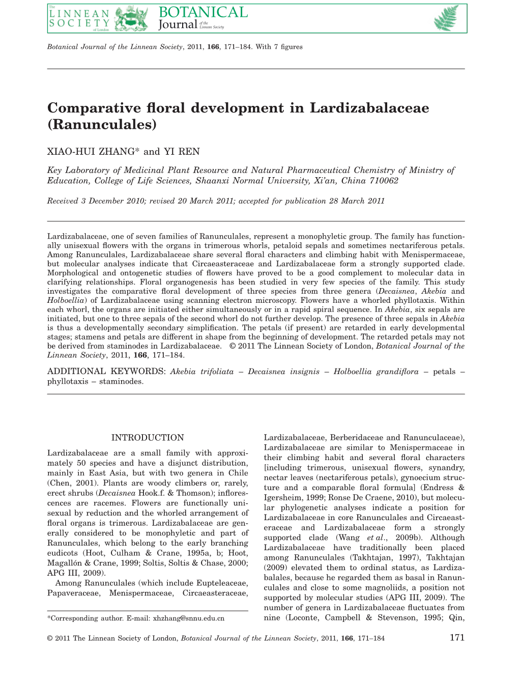 Comparative Floral Development in Lardizabalaceae (Ranunculales)