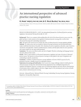 An International Perspective of Advanced Practice Nursing Regulation