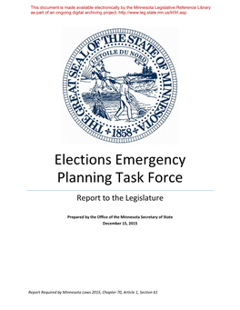 Elections Emergency Planning Task Force Report to the Legislature