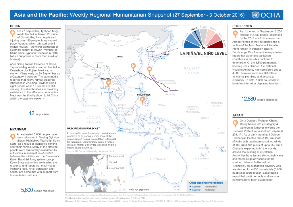 Weekly Regional Humanitarian Snapshot (27 September - 3 October 2016)