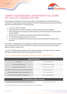 Cabinet and Ministerial Appointments Following the 2017 General Election