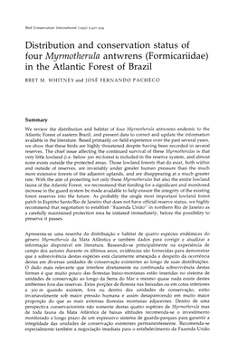 Distribution and Conservation Status of Four Myrmotherula Antwrens (Formicariidae) in the Atlantic Forest of Brazil