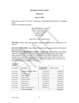 71 Board of Selectmen Minutes