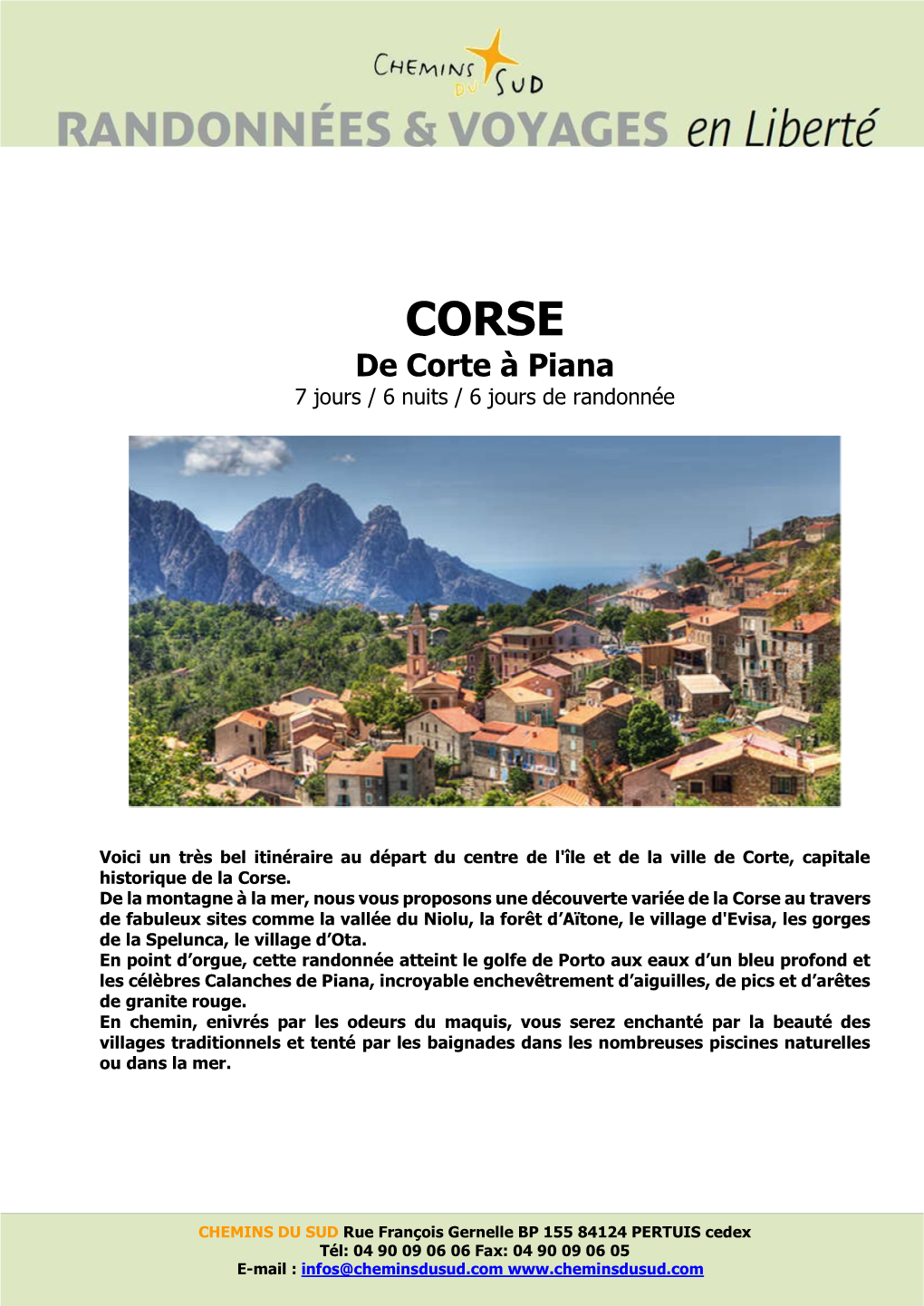 De Corte À Piana 7 Jours / 6 Nuits / 6 Jours De Randonnée