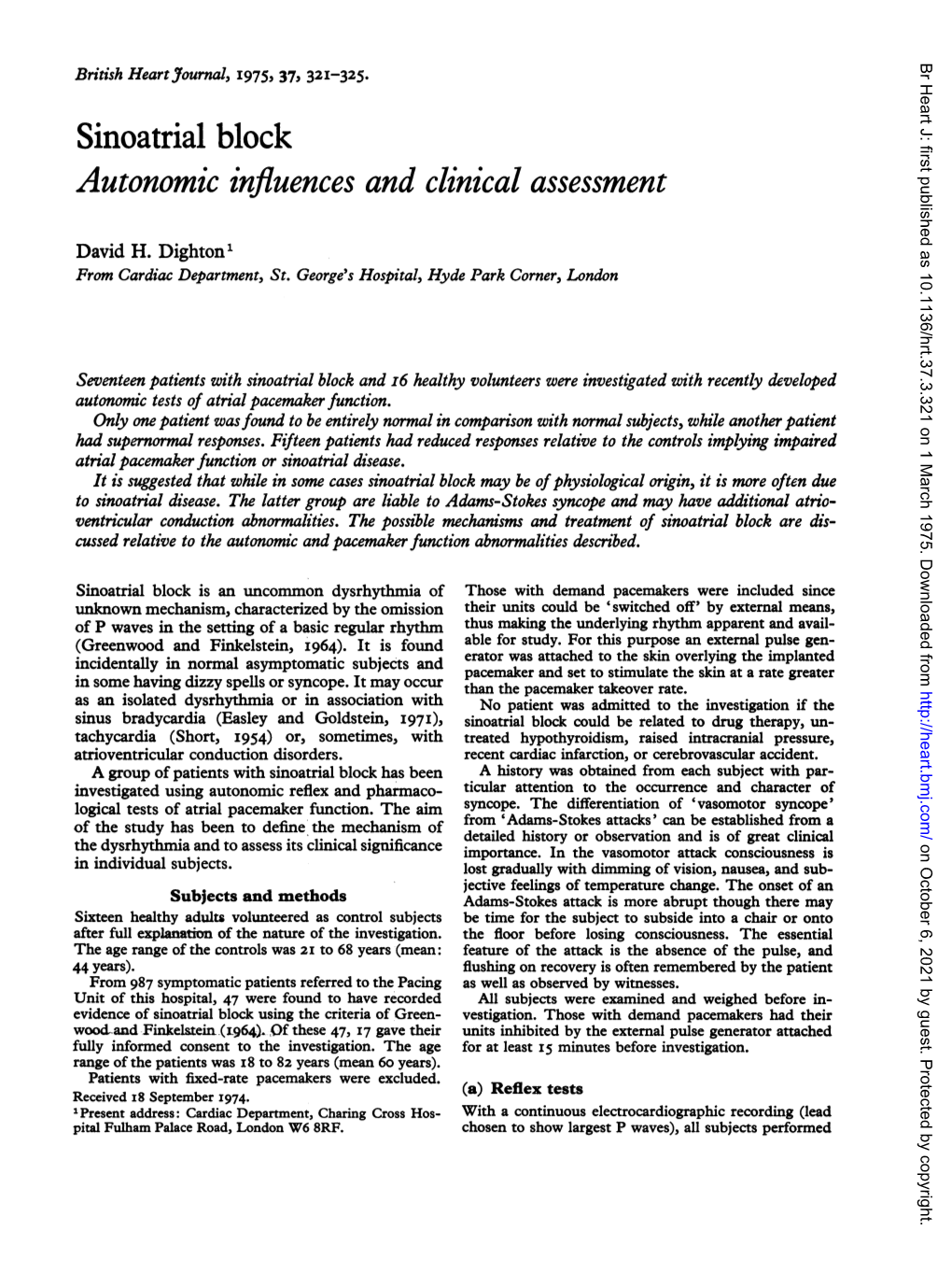 Sinoatrial Block Autonomic Influences and Clinical Assessment