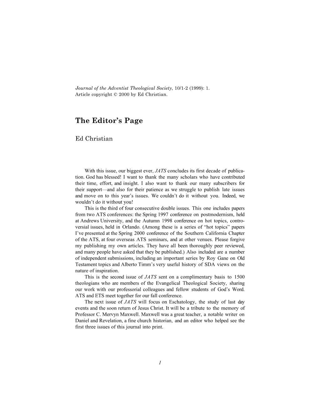 The Editor's Page