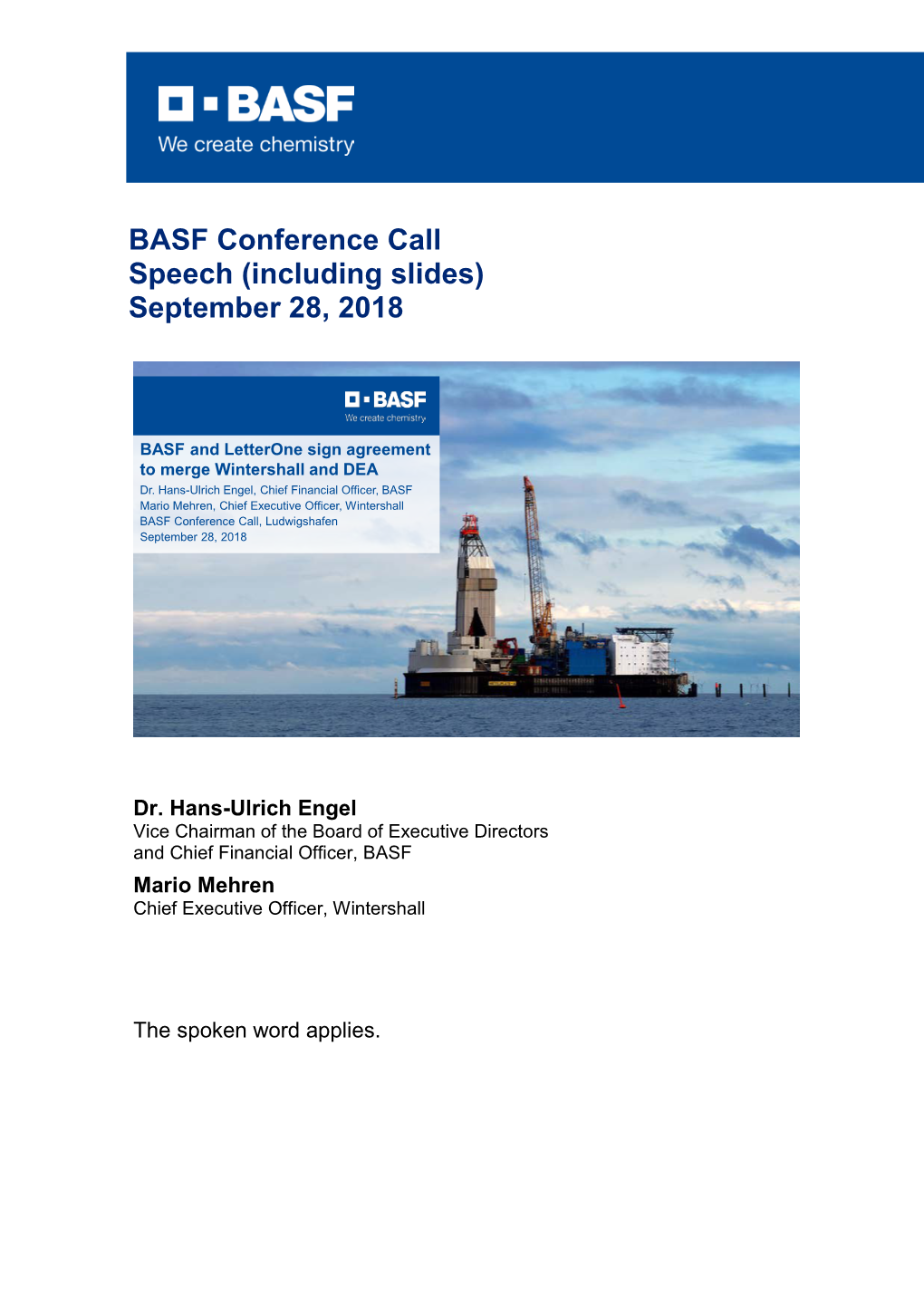 BASF and Letterone Sign Agreement to Merge Wintershall and DEA Dr