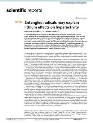 Entangled Radicals May Explain Lithium Effects on Hyperactivity