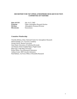 1 2002 Report for Nsf Upper Atmosphere Research