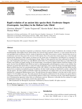 Rapid Evolution of an Ancient Lake Species Flock: Freshwater Limpets