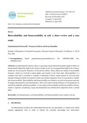 Bioavailability and Bioaccessibility in Soil: a Short Review and a Case