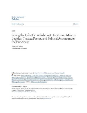 Tacitus on Marcus Lepidus, Thrasea Paetus, and Political Action Under the Principate Thomas E