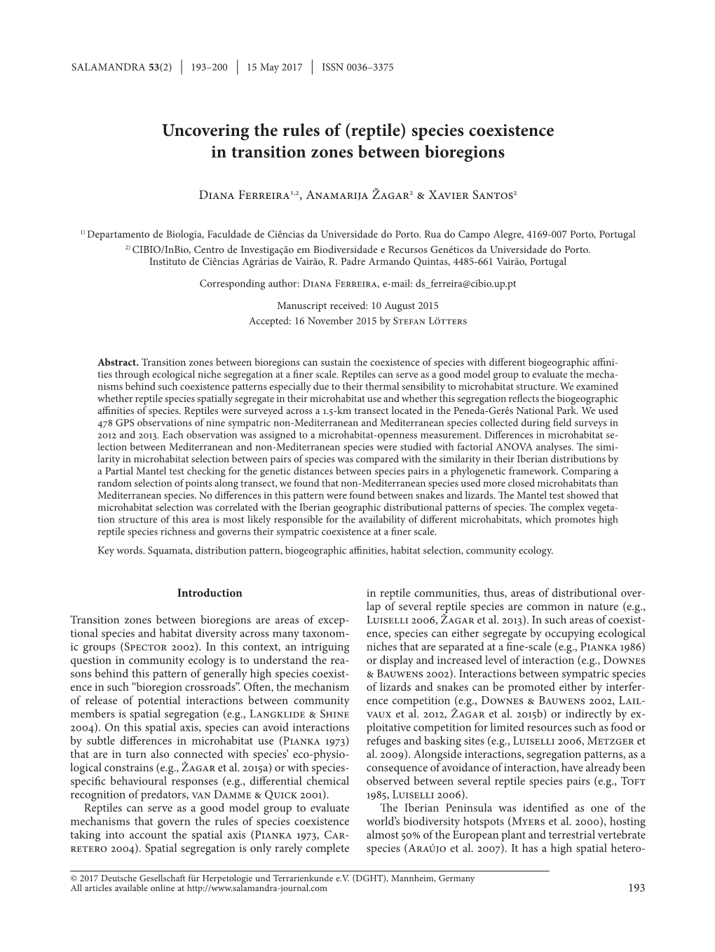 (Reptile) Species Coexistence in Transition Zones Between Bioregions