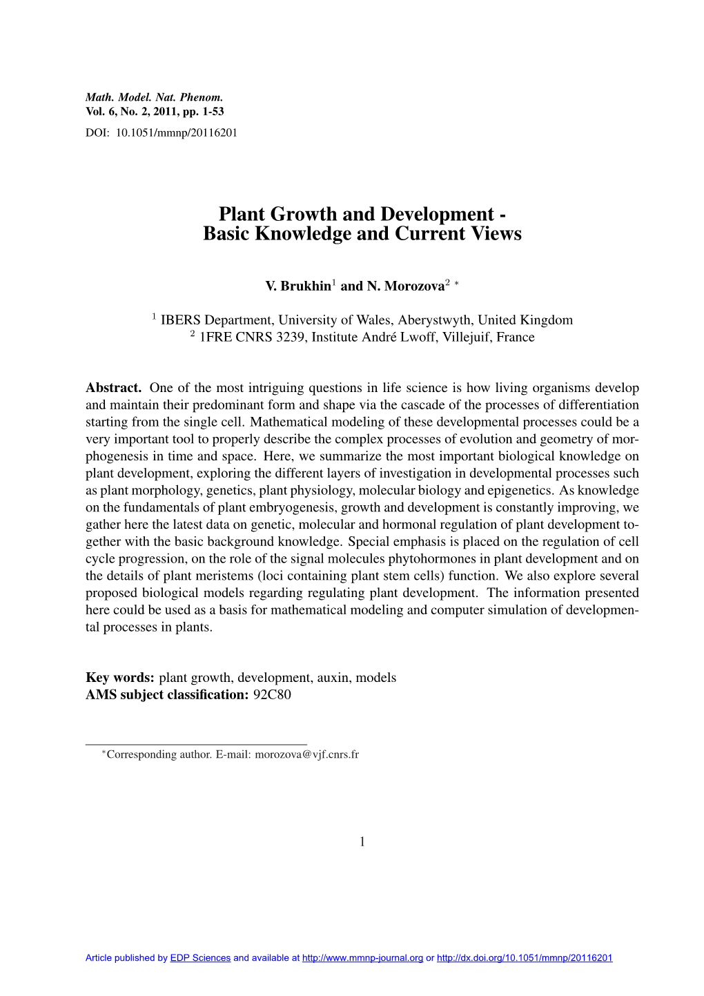 Plant Growth and Development - Basic Knowledge and Current Views