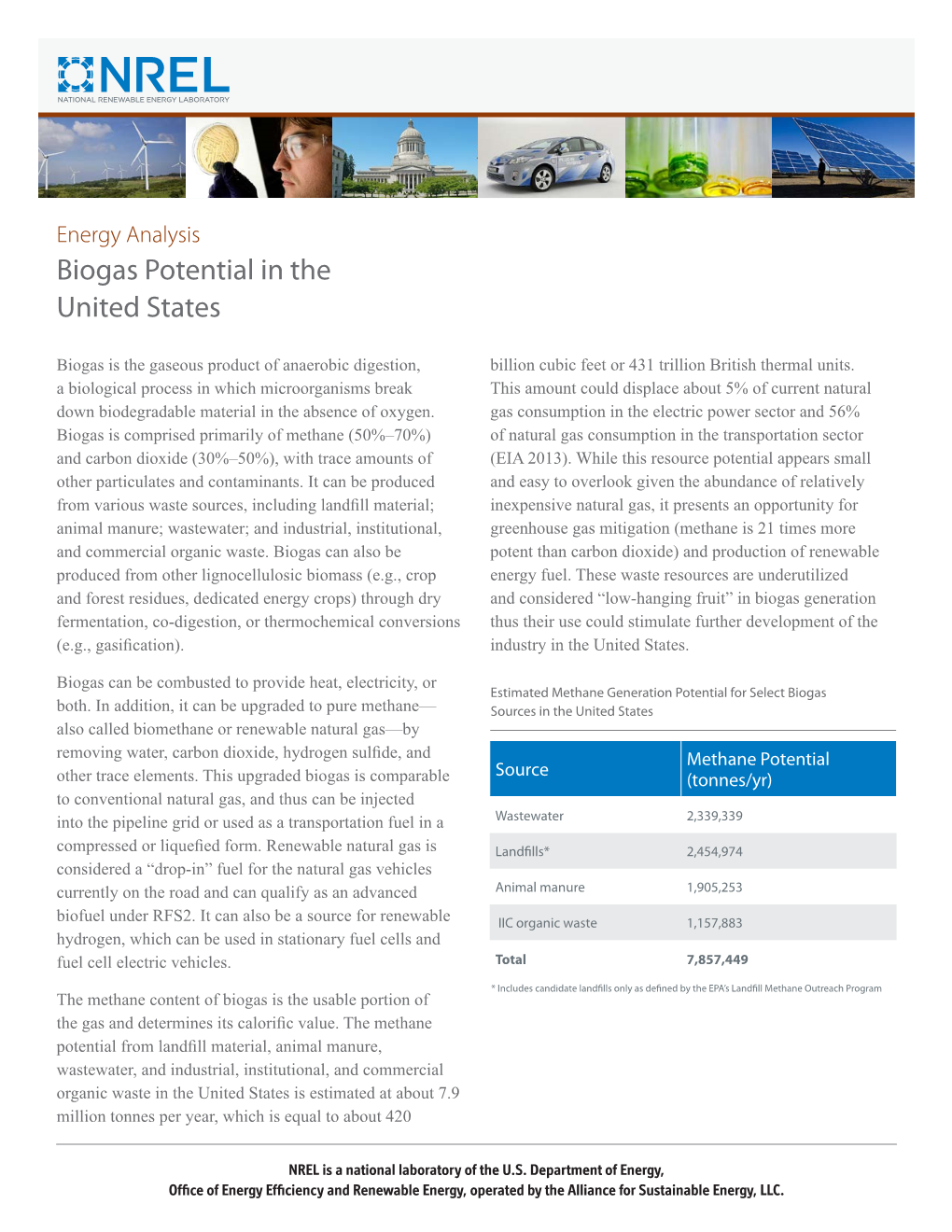 Biogas Potential in the United States (Fact Sheet), Energy Analysis, NREL