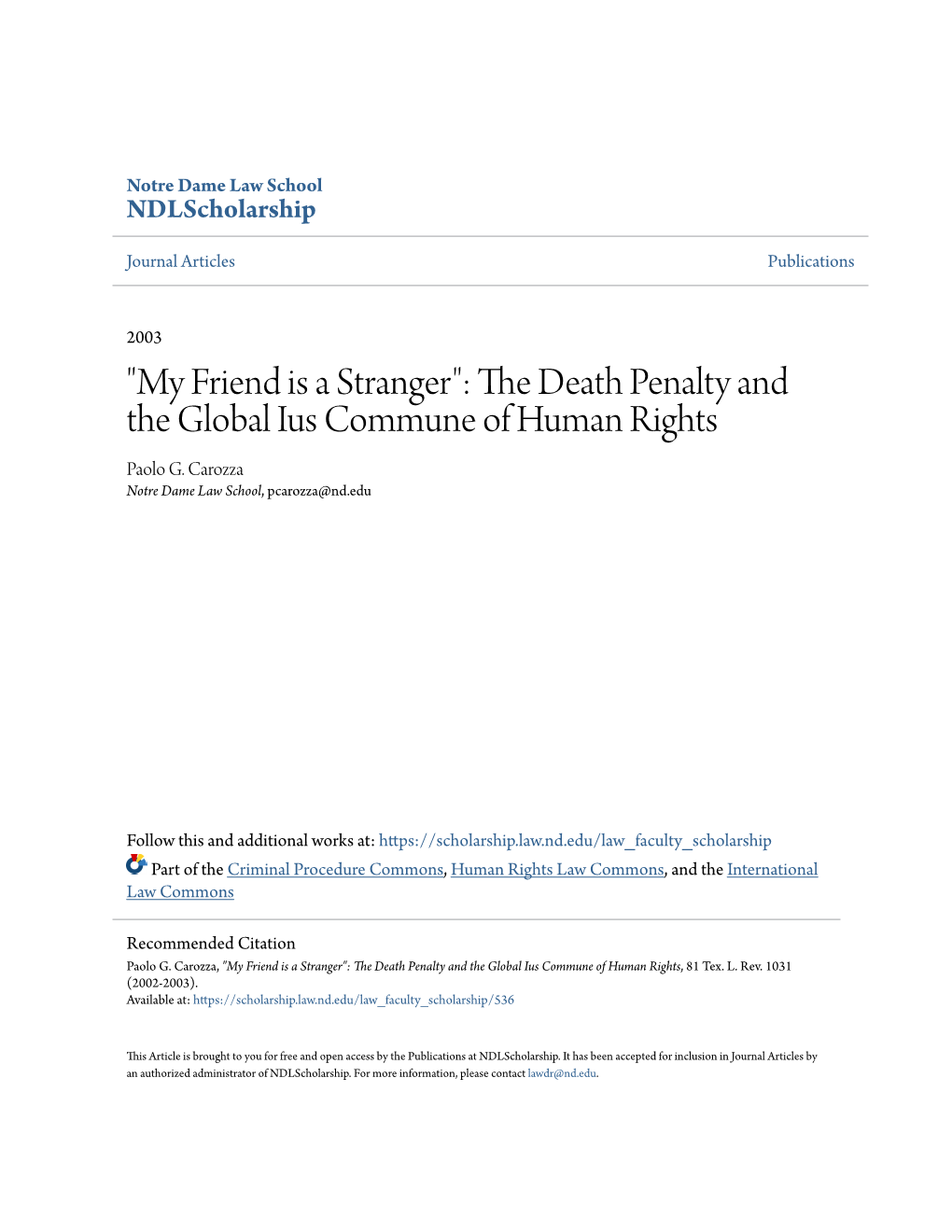 The Death Penalty and the Global Ius Commune of Human Rights, 81 Tex
