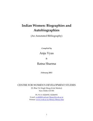 Indian Women: Biographies and Autobiographies