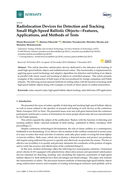 Radiolocation Devices for Detection and Tracking Small High-Speed Ballistic Objects—Features, Applications, and Methods of Tests