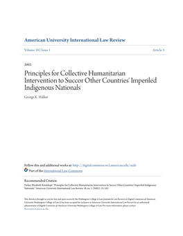 Principles for Collective Humanitarian Intervention to Succor Other Countries' Imperiled Indigenous Nationals George K