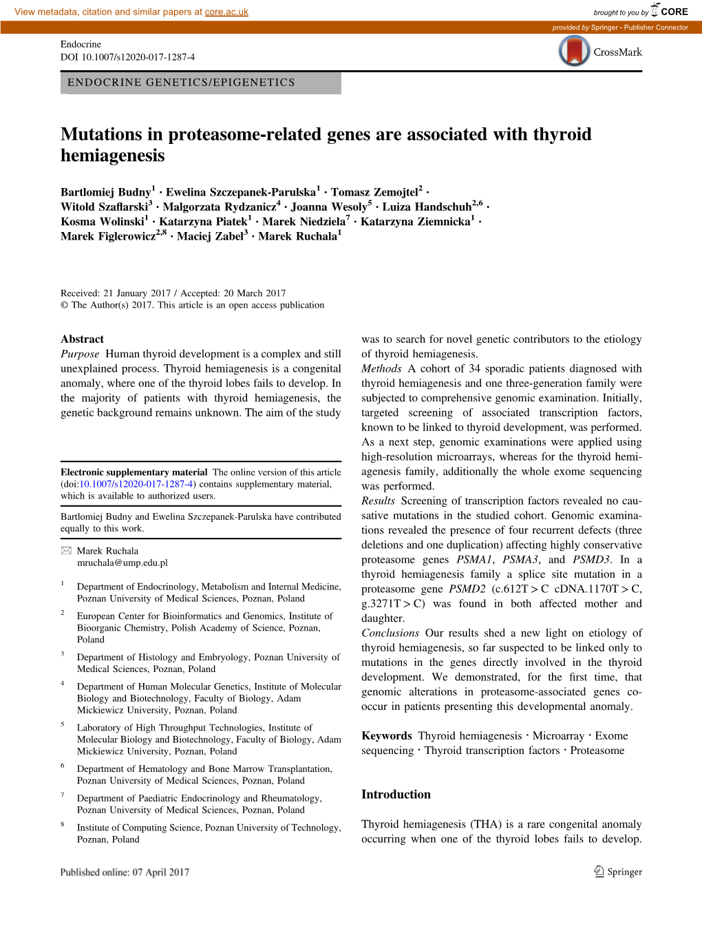 Mutations in Proteasome-Related Genes Are Associated with Thyroid Hemiagenesis