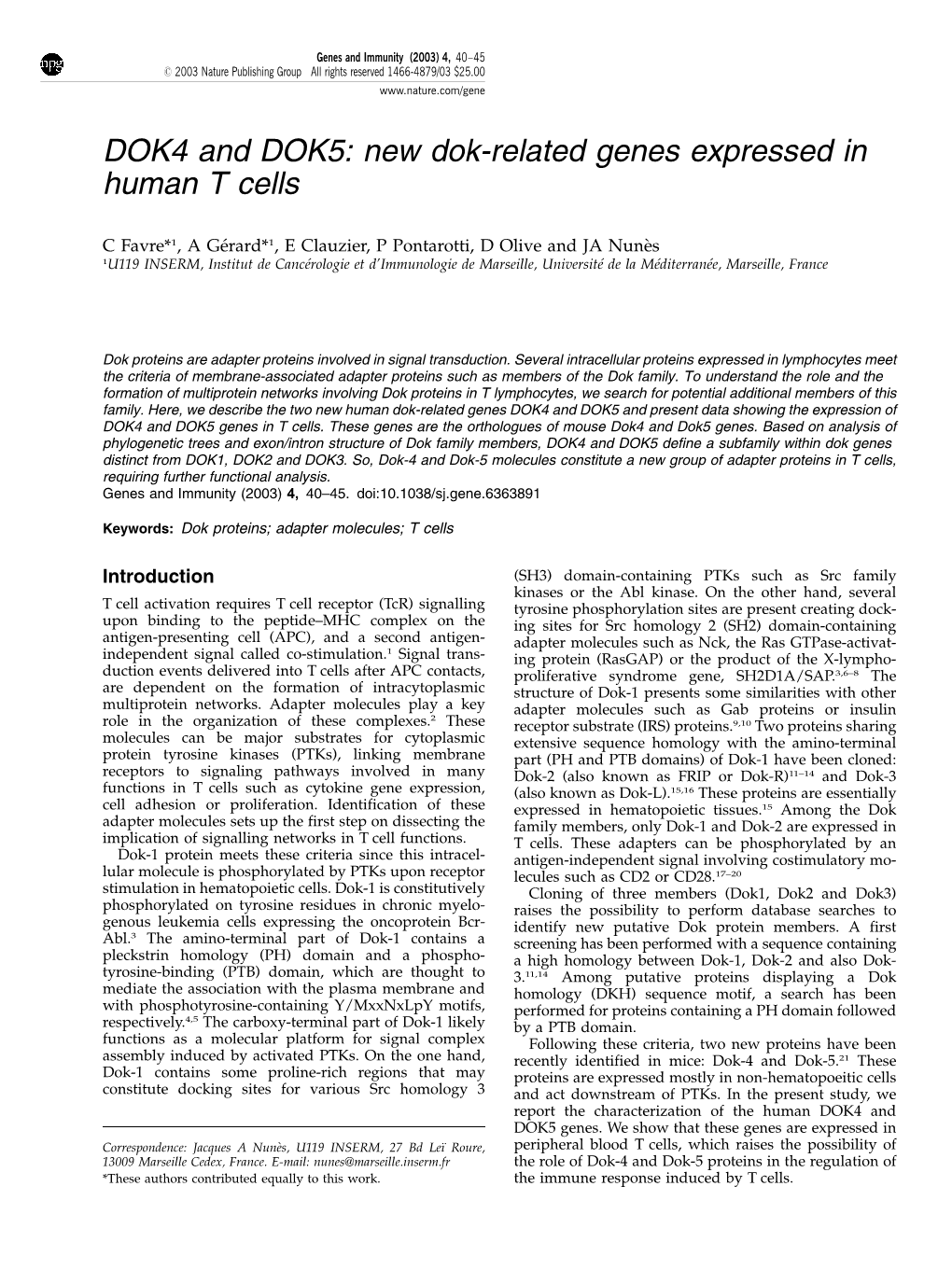 DOK4 and DOK5: New Dok-Related Genes Expressed in Human T Cells