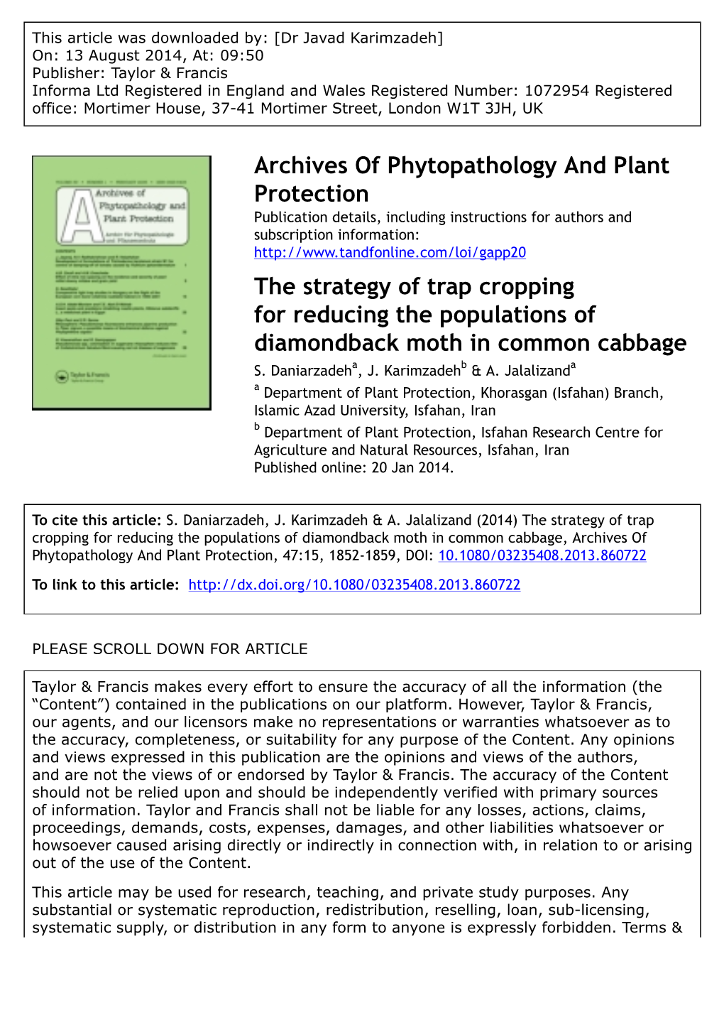 The Strategy of Trap Cropping for Reducing the Populations of Diamondback Moth in Common Cabbage S