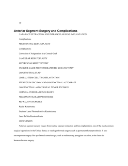 Anterior Segment Surgery and Complications CATARACT EXTRACTION and INTRAOCULAR LENS IMPLANTATION