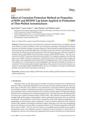 Effect of Corrosion Protection Method on Properties of RSW and RFSSW Lap Joints Applied in Production of Thin-Walled Aerostructu