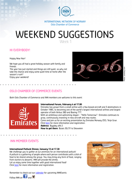 WEEKEND SUGGESTIONS Week 1