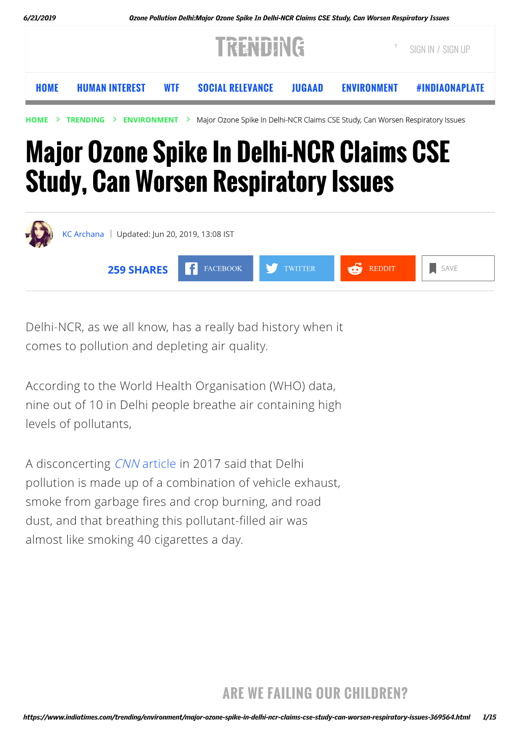 Major Ozone Spike in Delhi-NCR Claims CSE Study, Can Worsen Respiratory Issues