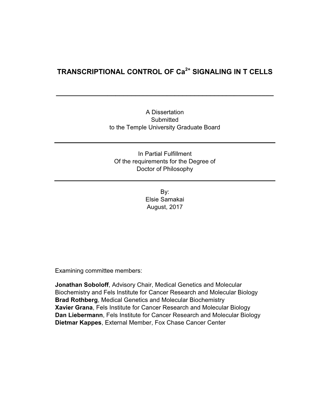 TRANSCRIPTIONAL CONTROL of Ca SIGNALING