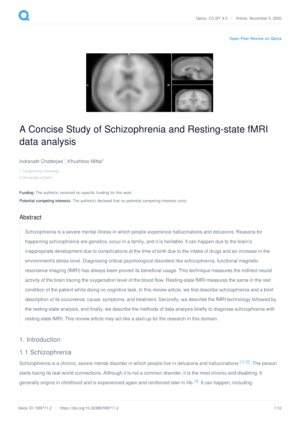 A Concise Study of Schizophrenia and Resting-State Fmri Data Analysis