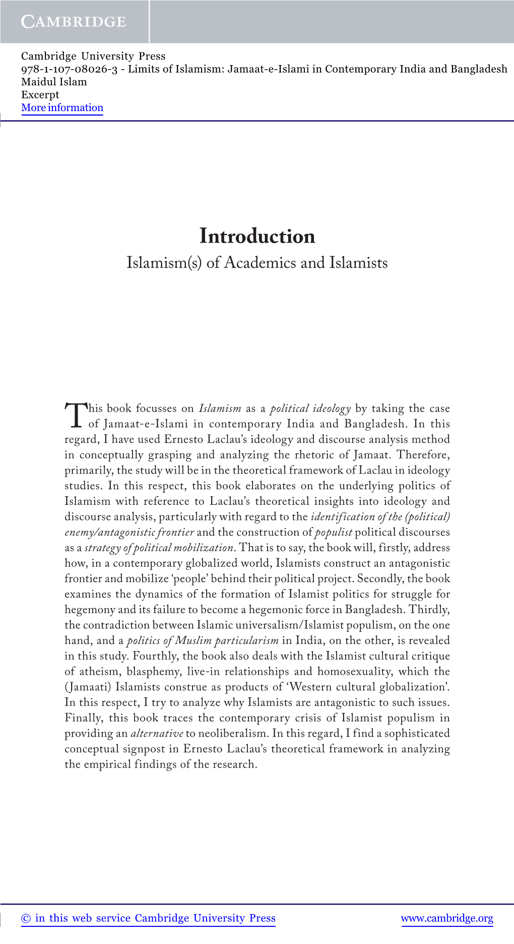 Introduction Islamism(S) of Academics and Islamists