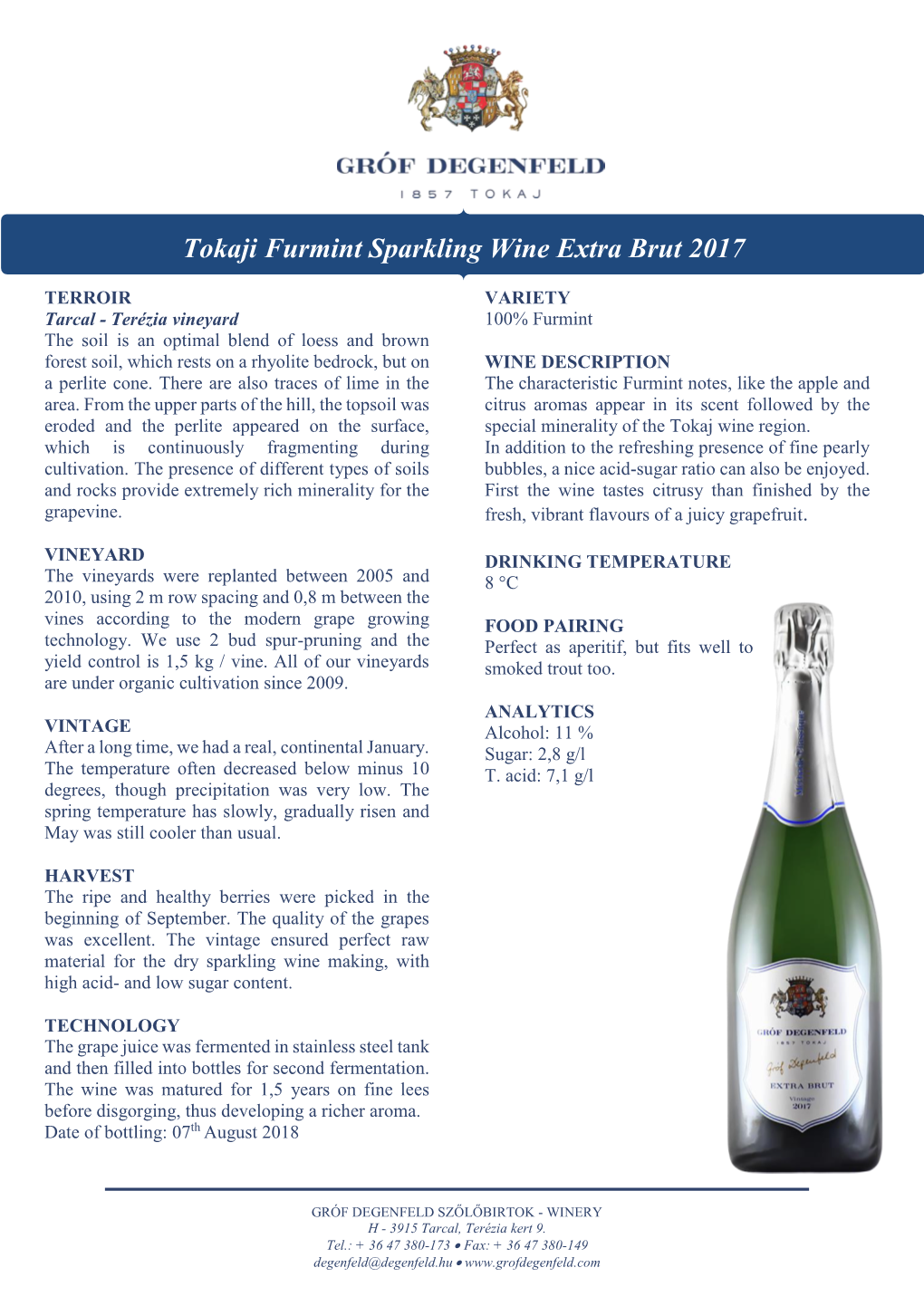 Tokaji Furmint Sparkling Wine Extra Brut 2017