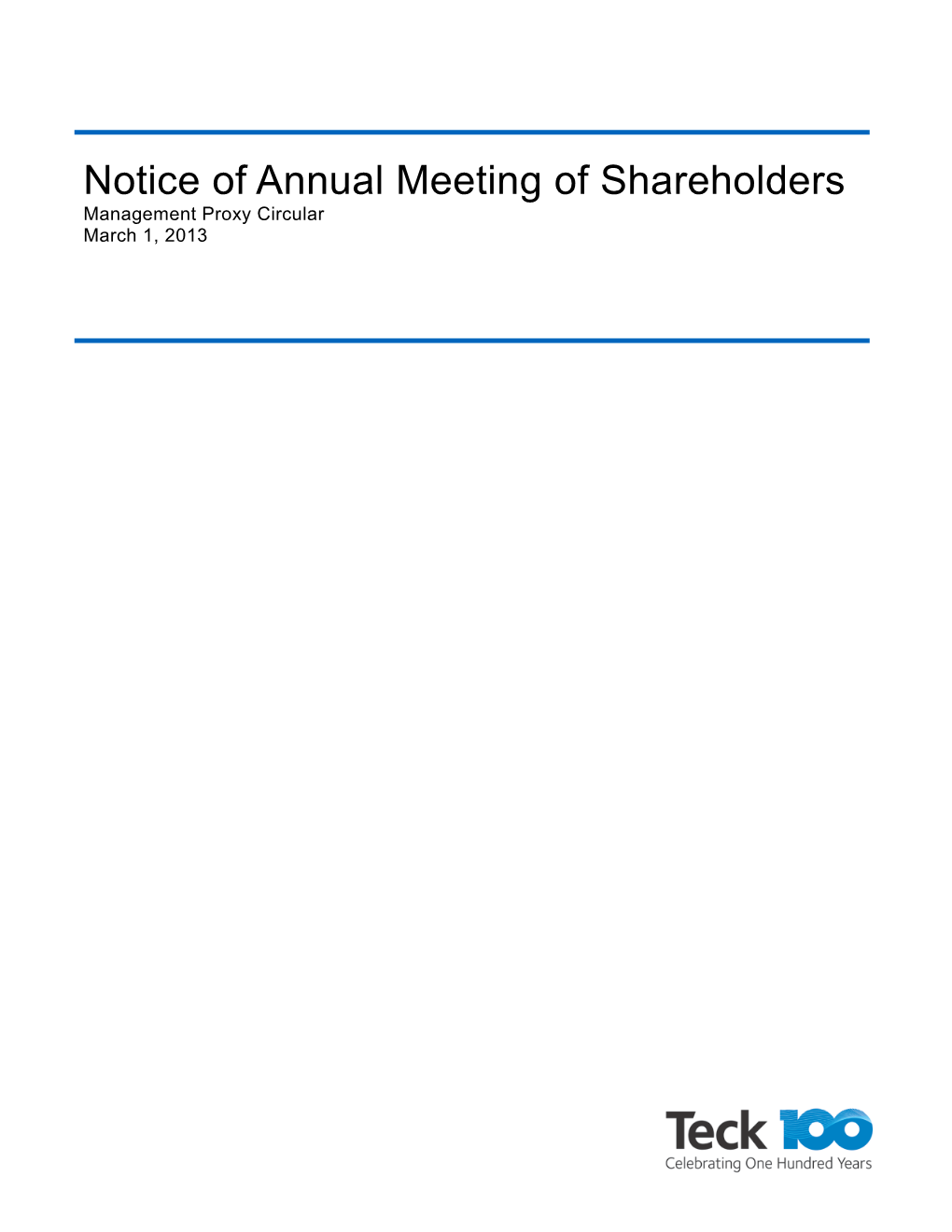 Notice of Annual Meeting of Shareholders Management Proxy Circular