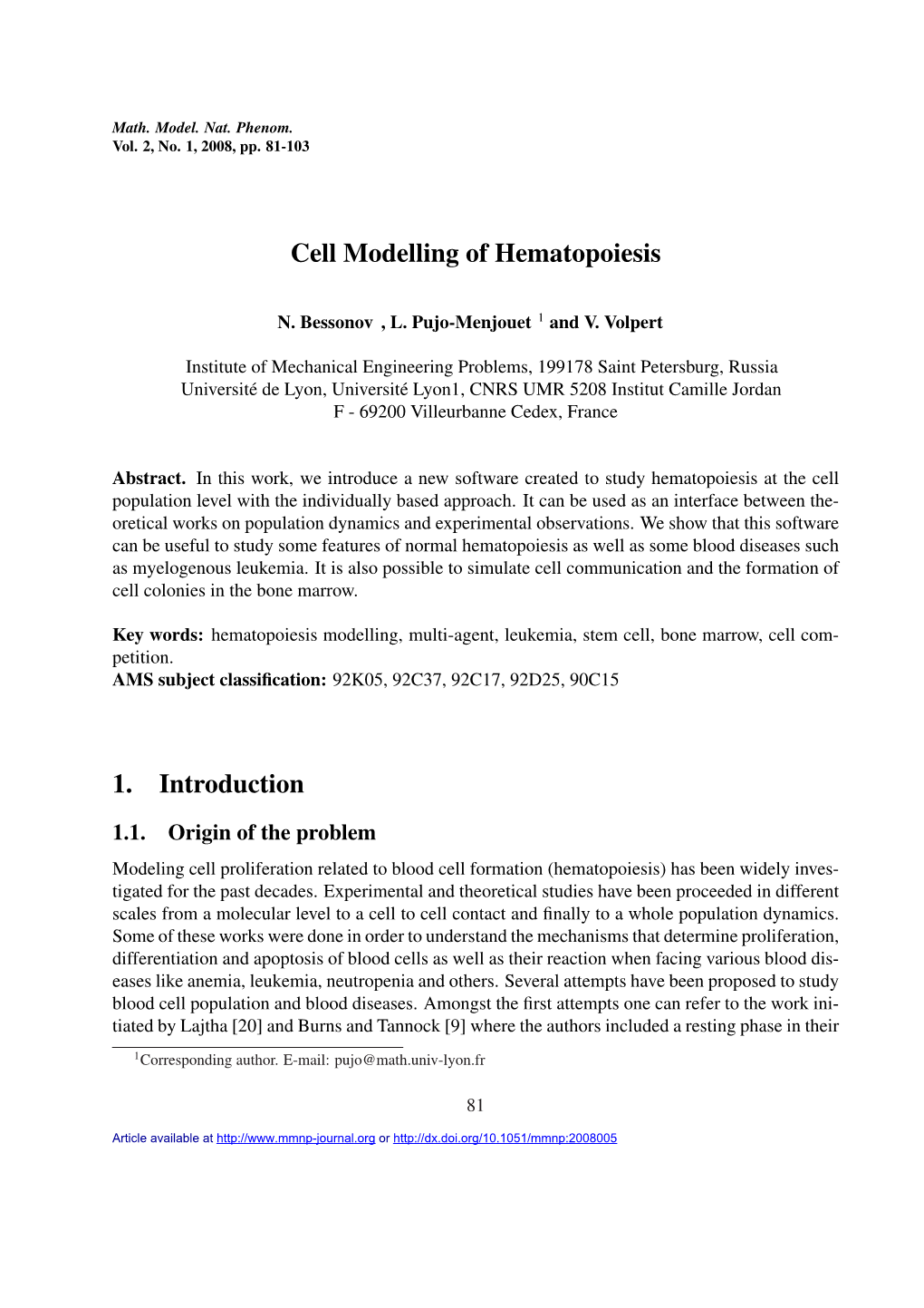 Cell Modelling of Hematopoiesis