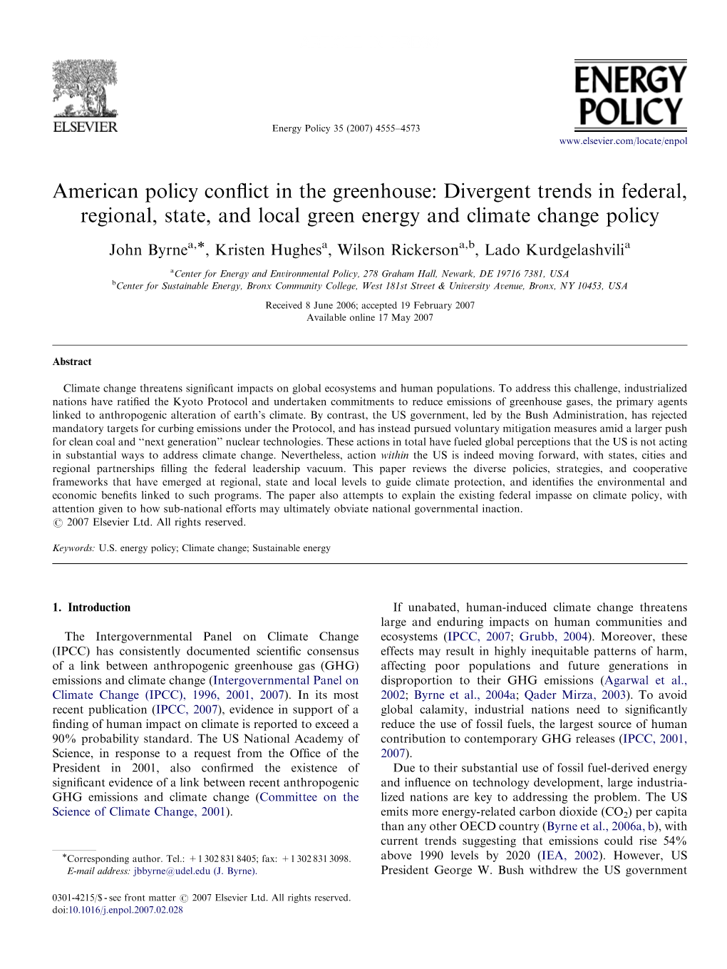 American Policy Conflict in the Greenhouse: Divergent Trends In