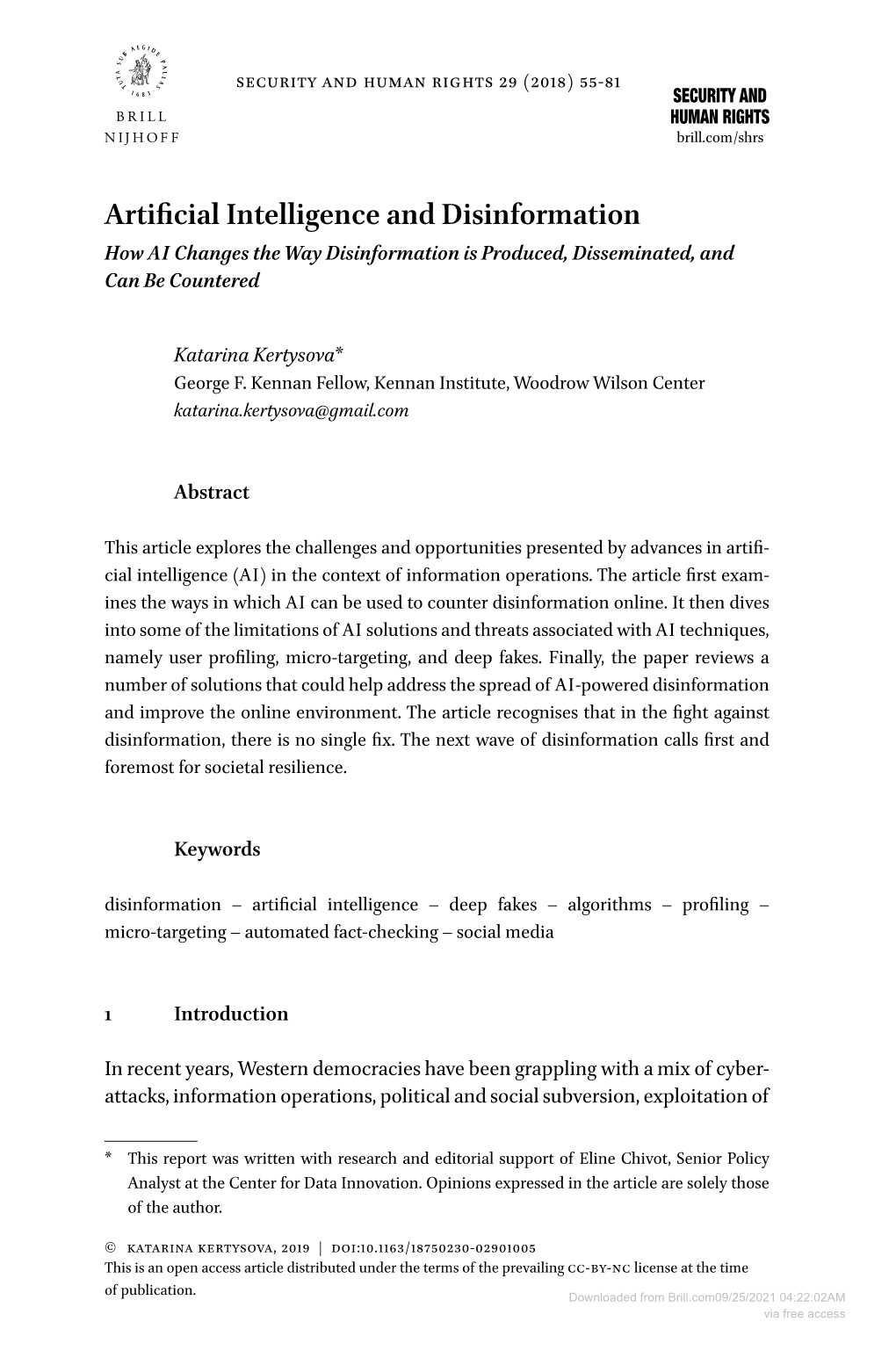 Artificial Intelligence and Disinformation How AI Changes the Way Disinformation Is Produced, Disseminated, and Can Be Countered